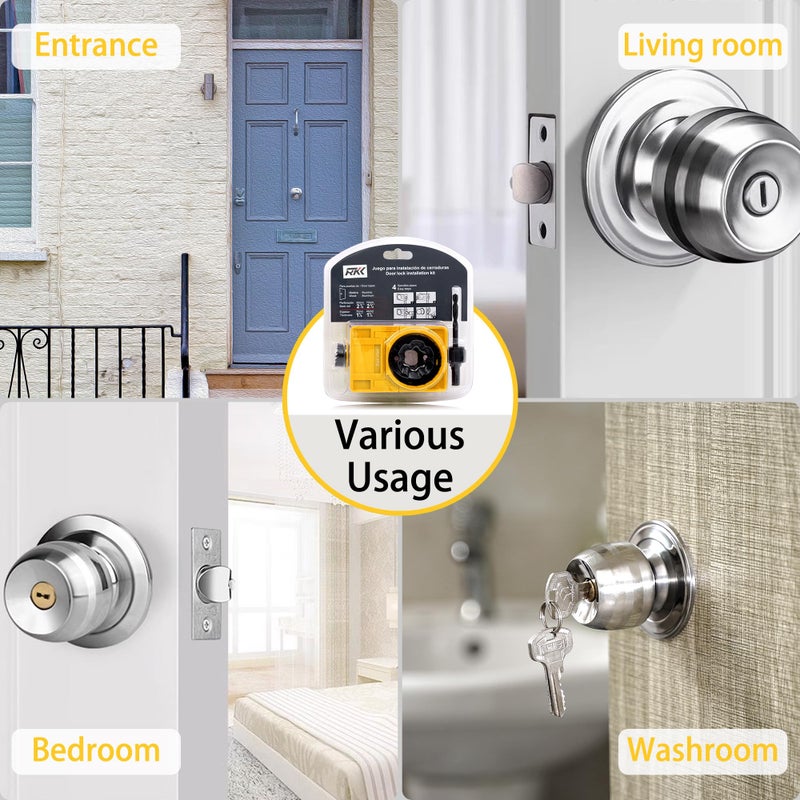 RKK Door Lock Installation Kit - Deadbolt & Door Knob Hole Saw Kit - Yellow - Image 2